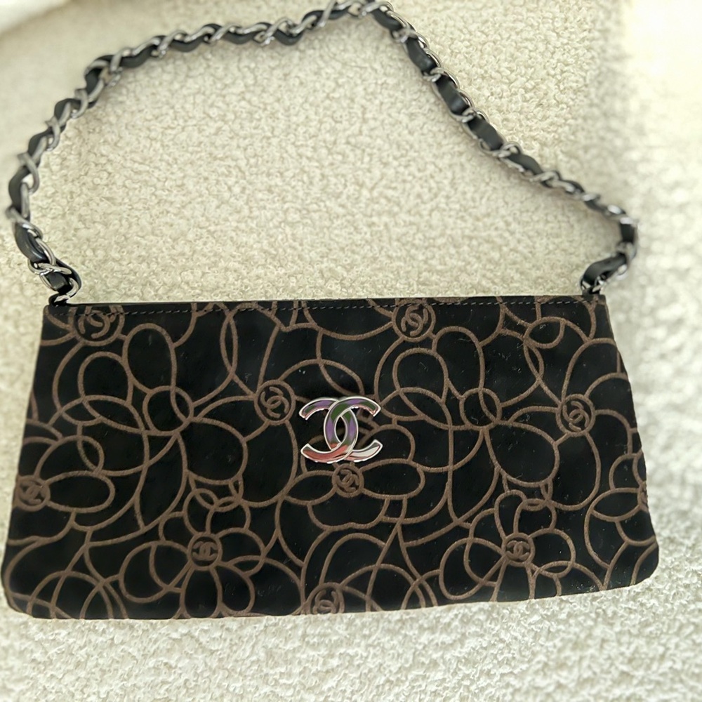 Chanel Black and Brown Floral Shoulder Bag